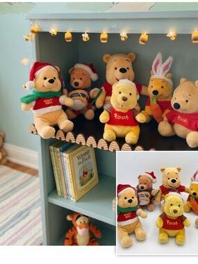 6 Vintage Winnie the Pooh Bear 2001 Christmas Easter Ty Disney Mattel Plush Toys